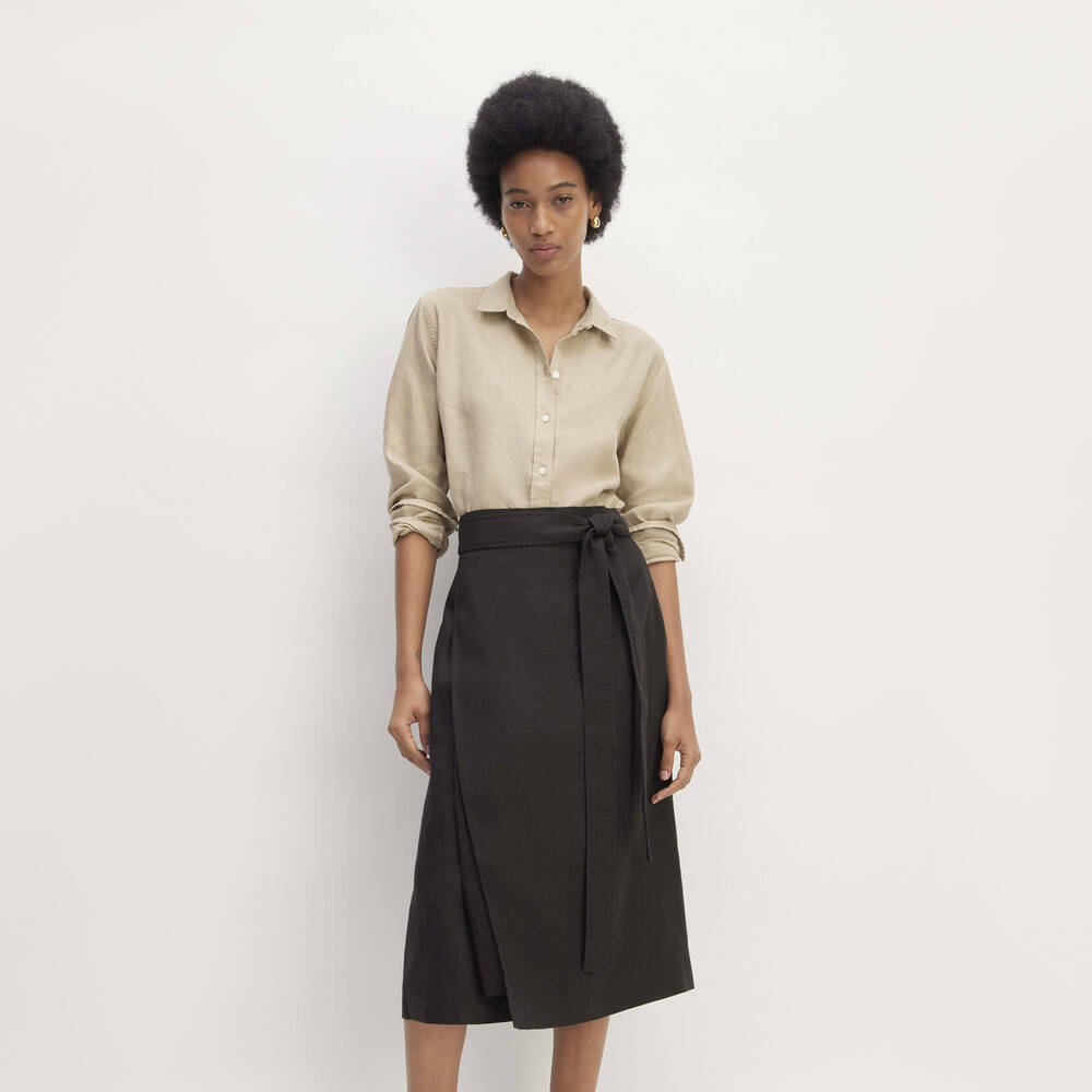 NWT Everlane Women's Linen Wrap Skirt in Black, Size 2